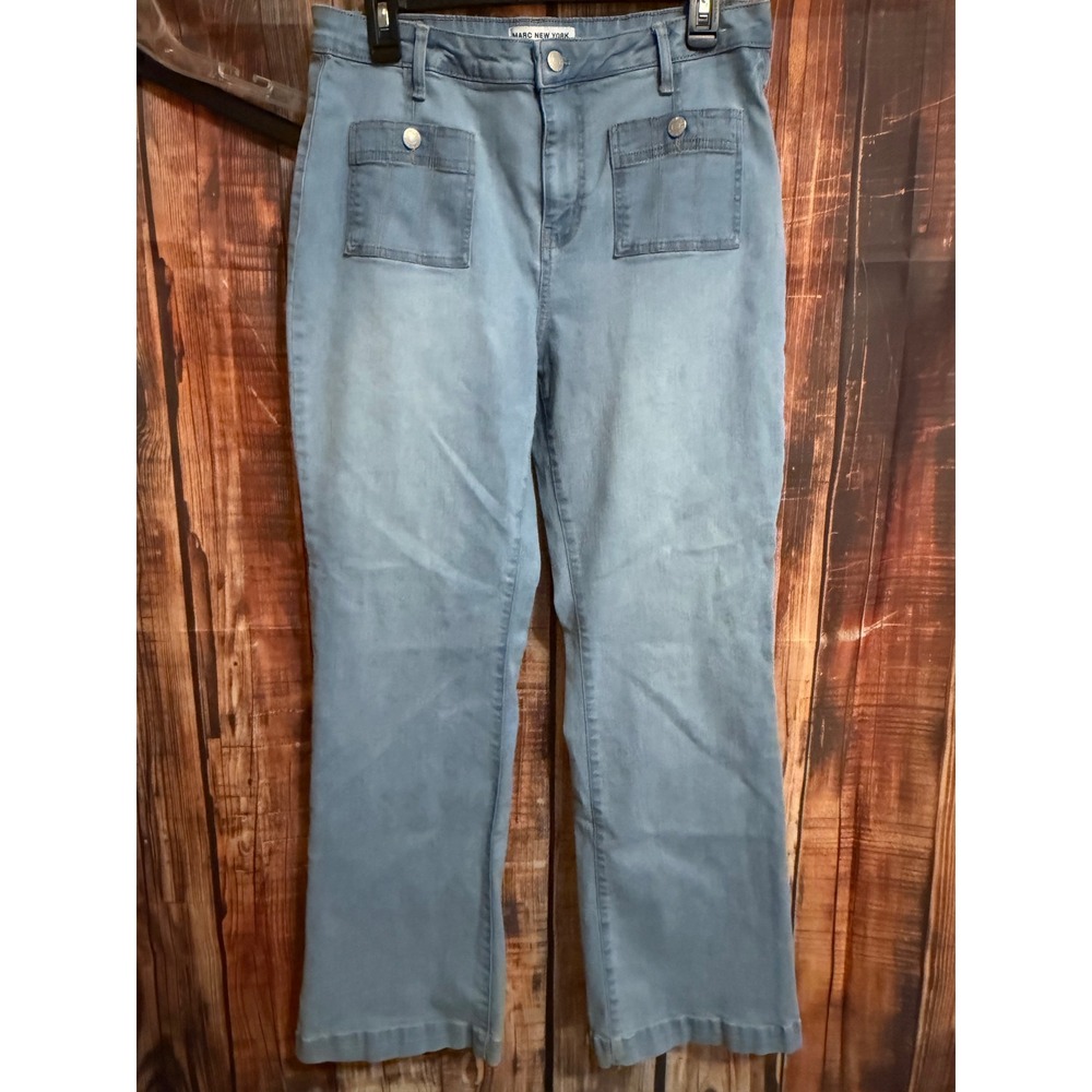 Marc New York Jeans Womens Blue High Rise Wide Leg Patch Pocket Denim Pants 14